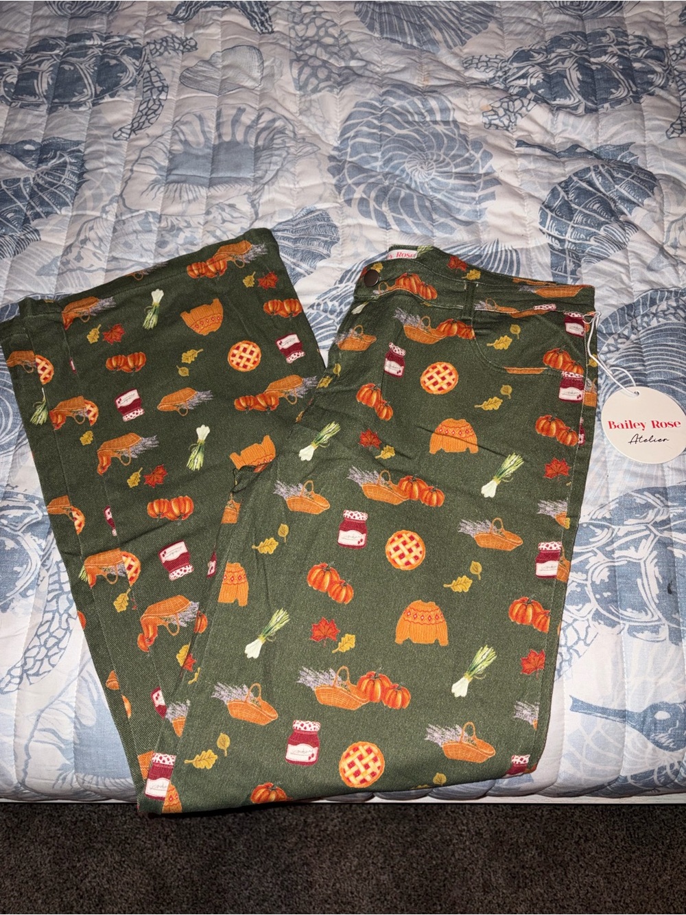 Bailey Rose Olive Green Fall Print Women’s Pajama Jeans